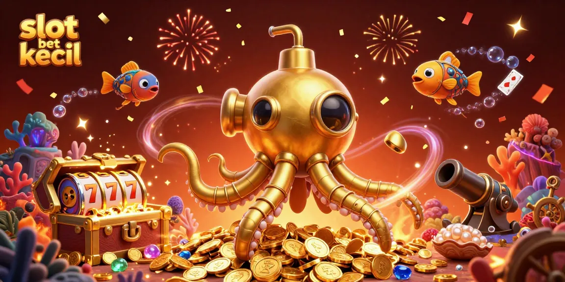 Slot bet kecil dengan kapal kraken emas yang menyelam ke lautan koin emas dan gulungan slot