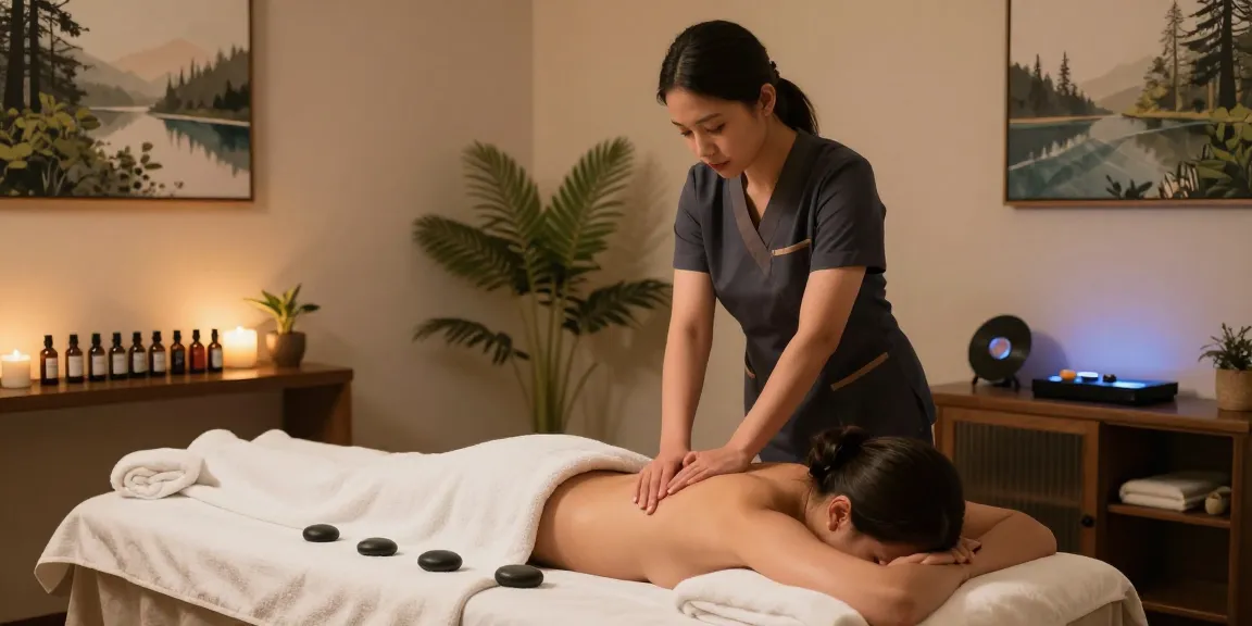 1인샵 Swedish massage experience in a serene wellness space with essential oils and calming atmosphere.