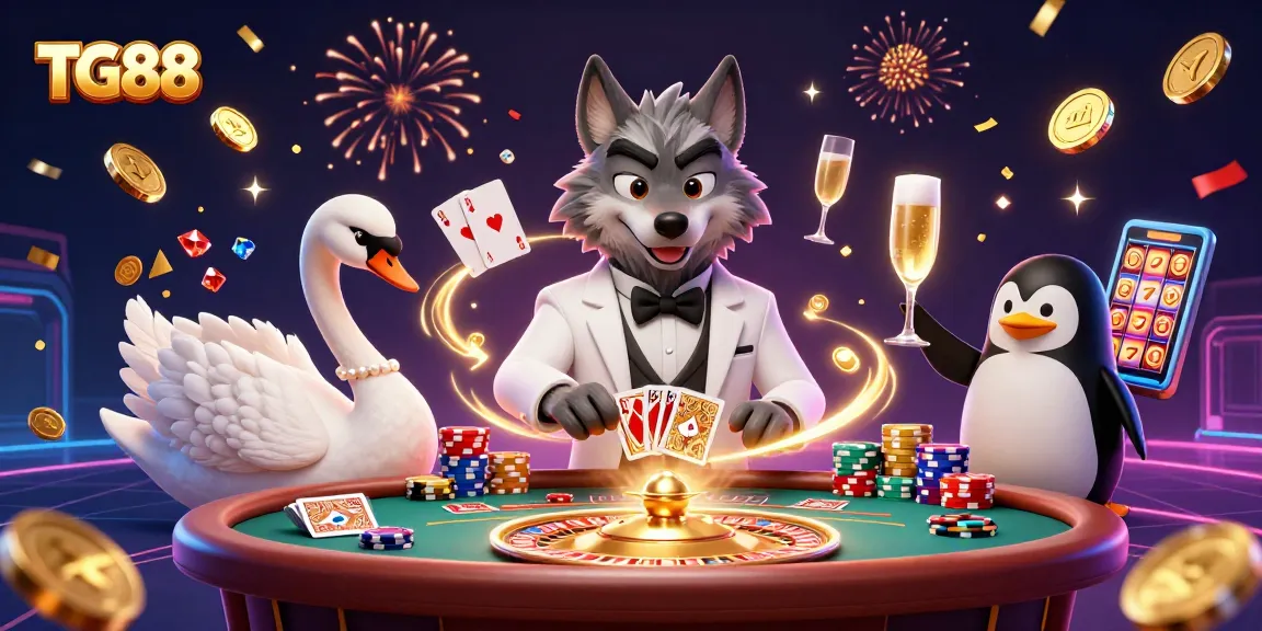 Experience thrilling moments with TG88 at an animated baccarat table featuring unique characters and casino elements.