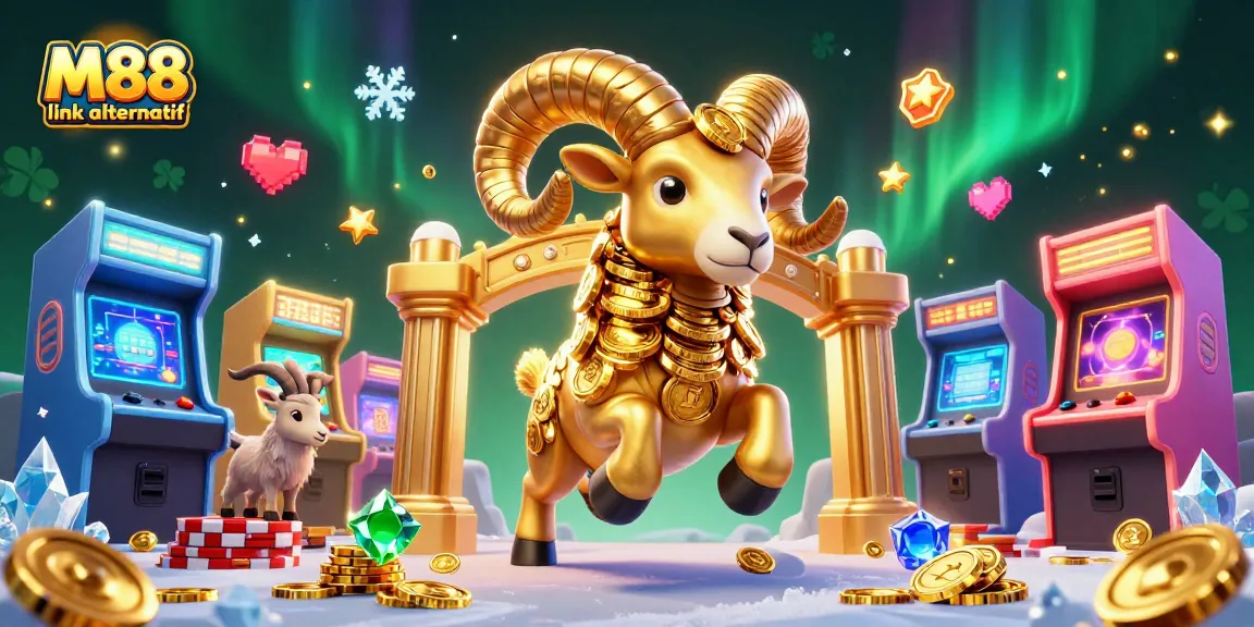 Engage with M88 link alternatif for thrilling bets in a vibrant 3D casino illustration.