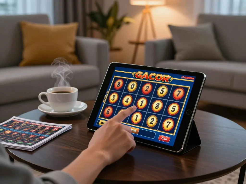 Engaging in successful slot gacor gaming on a tablet in a cozy home setting