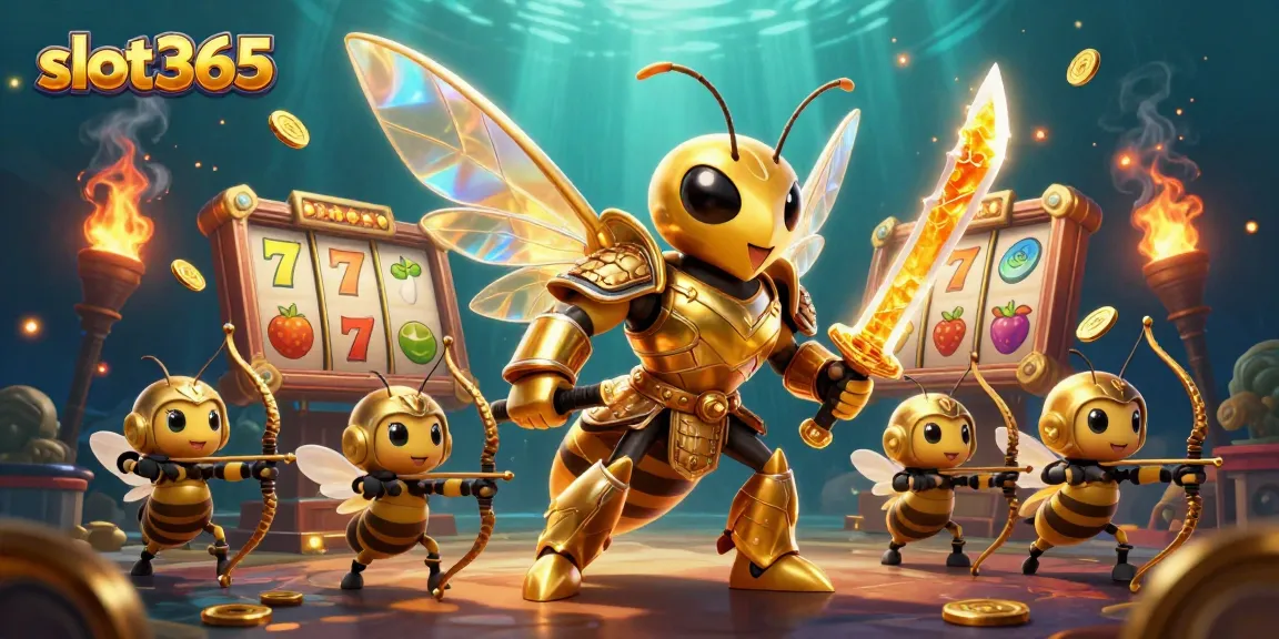 Experience thrilling gameplay at slot365 with dynamic slot reels and exciting golden elements in a vibrant casino scene.
