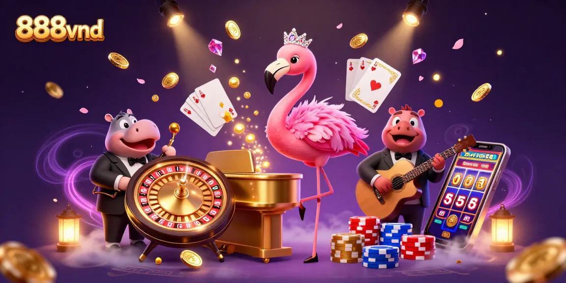 Experience the vibrant world of 888vnd with dazzling casino scenes and dynamic characters.
