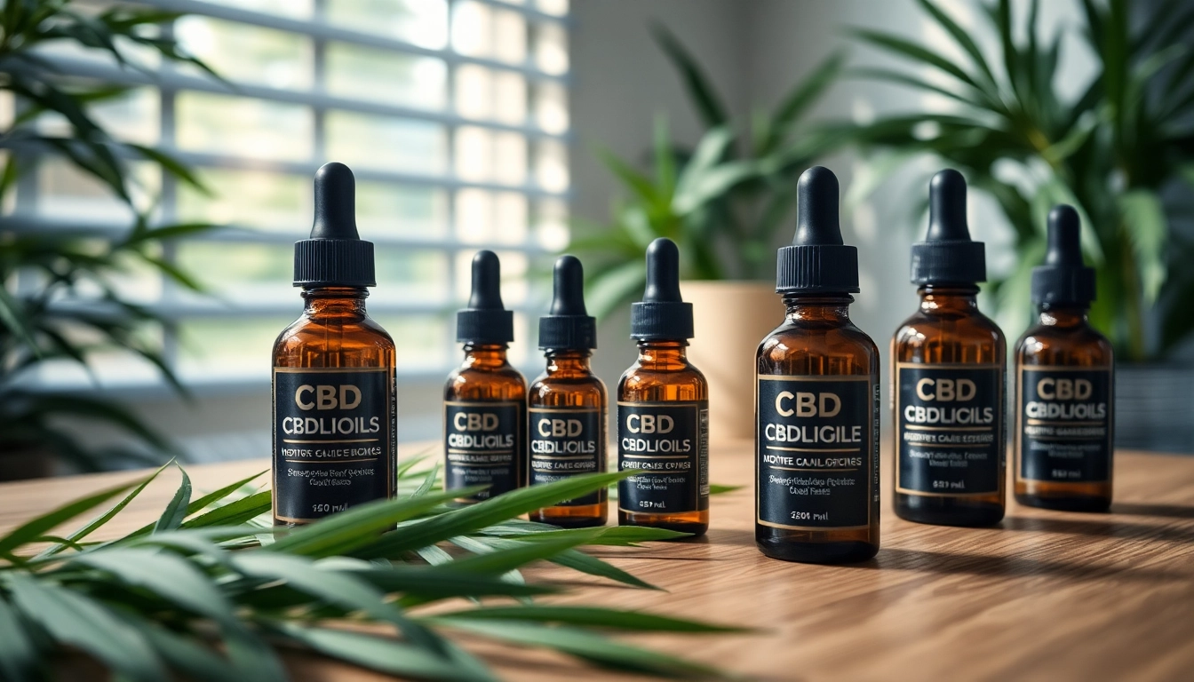 Explore CBD products displayed elegantly with hemp leaves in a calming environment.