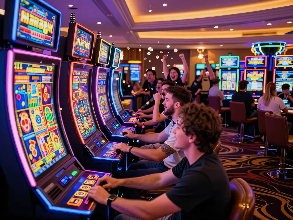 Experience the excitement of a vibrant slot machine area, perfect for claiming slot bonus new member 100.