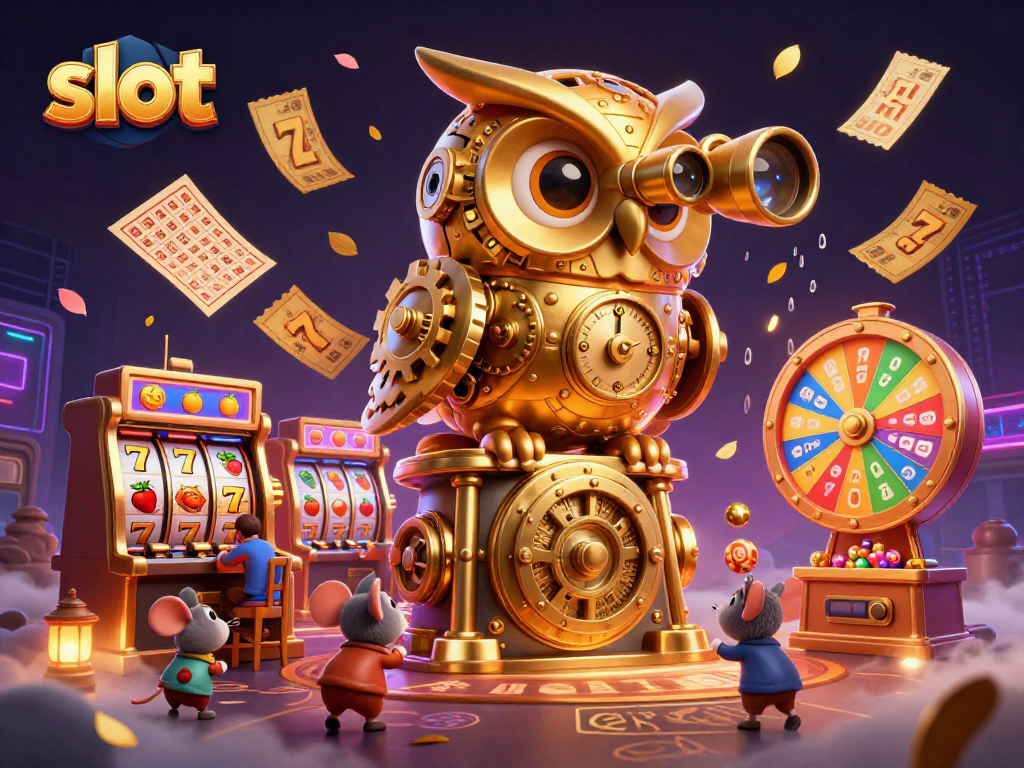Spin the reels with vibrant action in this lively slot-themed casino illustration.