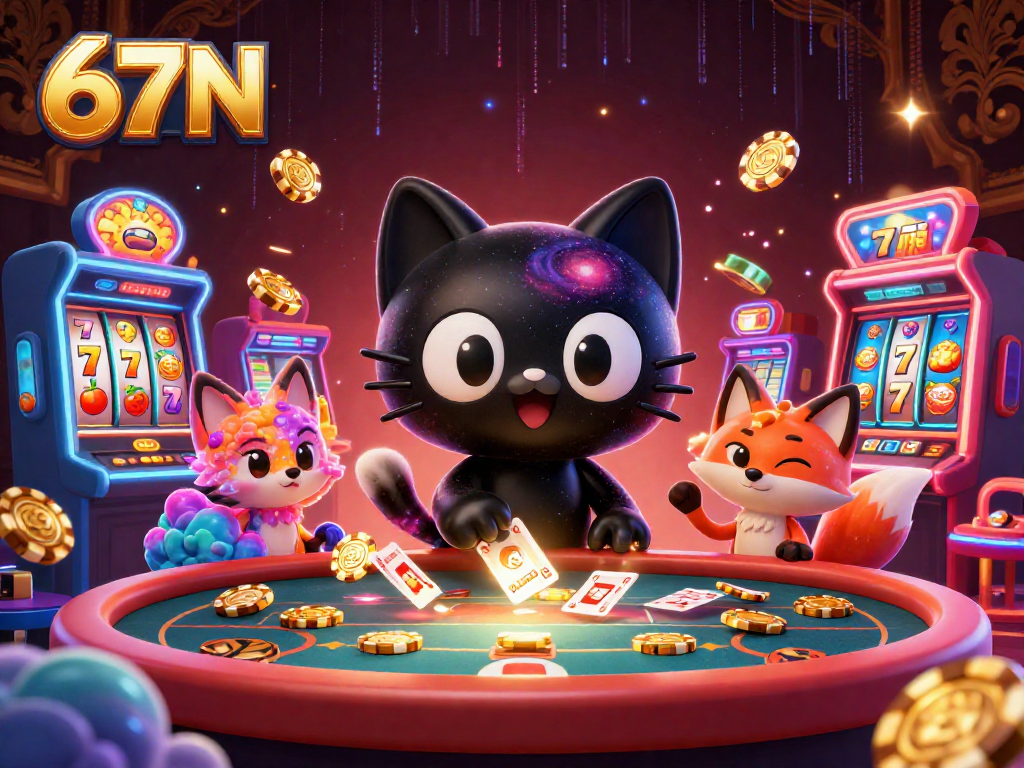 Gato preto cósmico com furto galáctico atraindo fichas de cassino no 67N