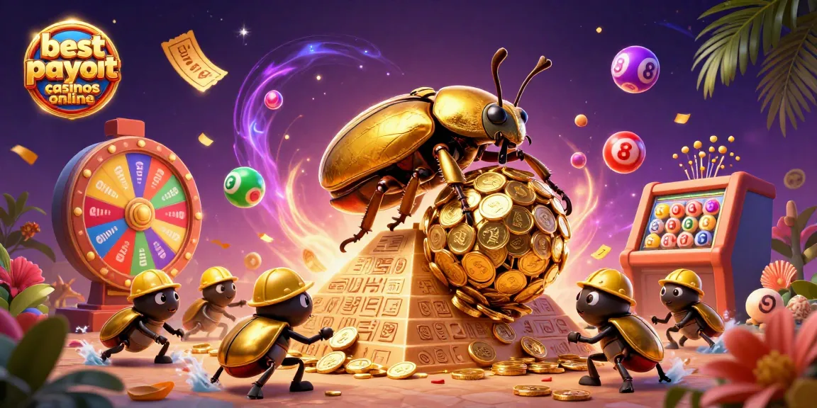 Engaging scene of best payout casinos online showcasing a golden beetle and casino elements.