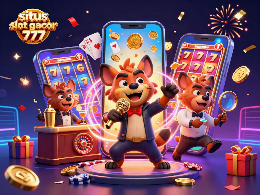 Bermain di situs slot gacor 777, hyena lucu beraksi di kasino dengan kemenangan besar dan simbol keberuntungan.