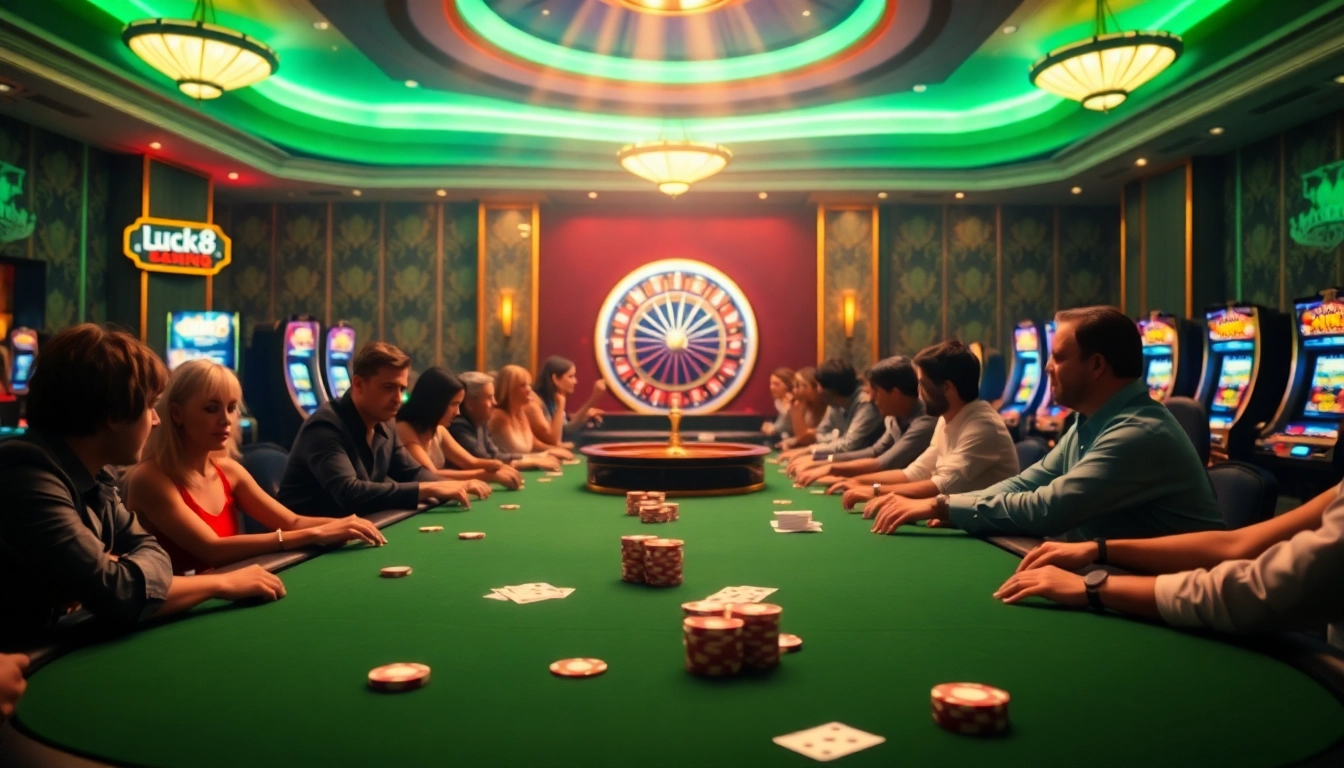 Experience the thrill of luck8 at an exciting casino poker table with vibrant lights and play.