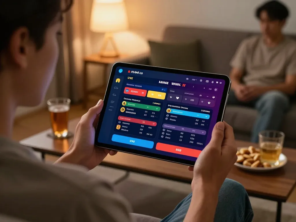 Kèo nhà cái displayed on tablet while enjoying a cozy online gambling session at home.
