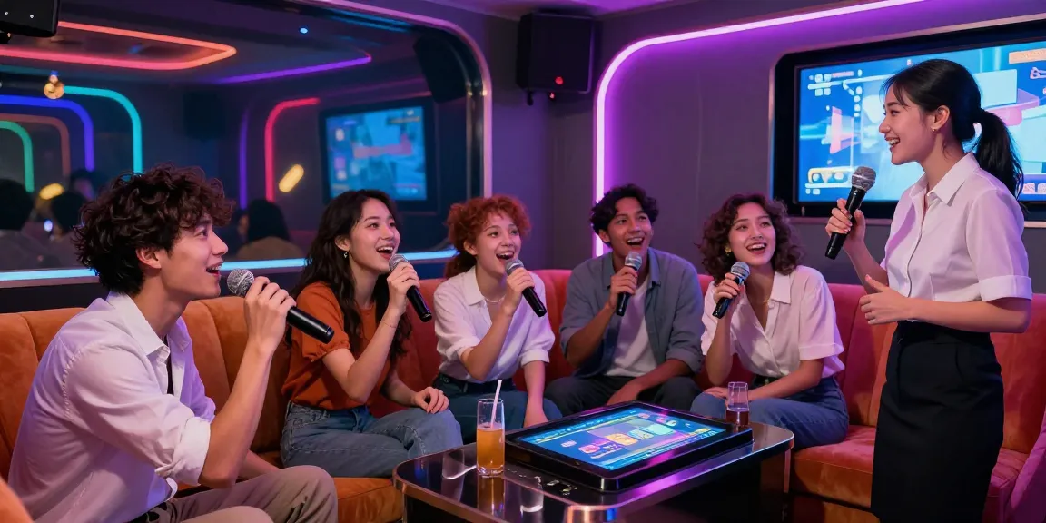 Friends enjoying a lively evening at 인천쓰리노 karaoke lounge, celebrating with drinks and music.