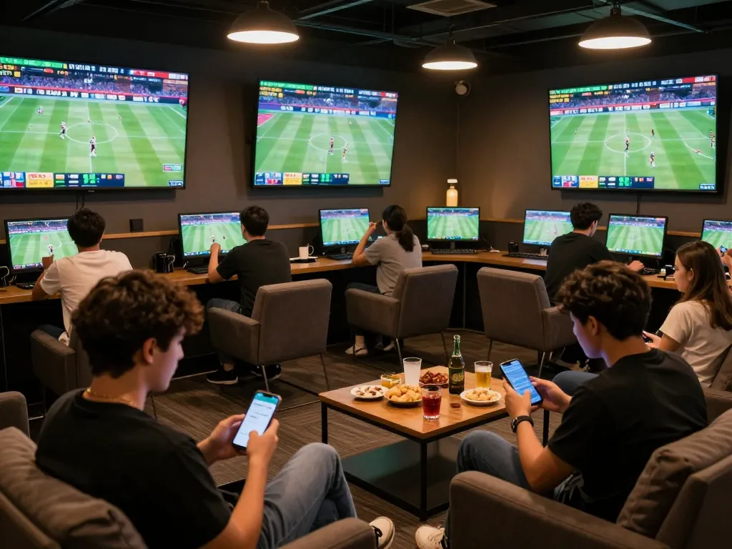 Engaging in online sports betting strategies at https://56win.bid/ while enjoying a live sports event.
