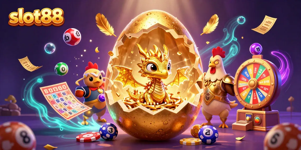 Experience thrilling gaming excitement with slot88's golden dragon and poker chip illustration.