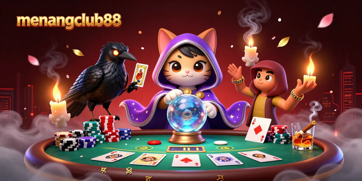 Experience winning moments at menangclub88 with a vibrant poker scene featuring mystical characters.