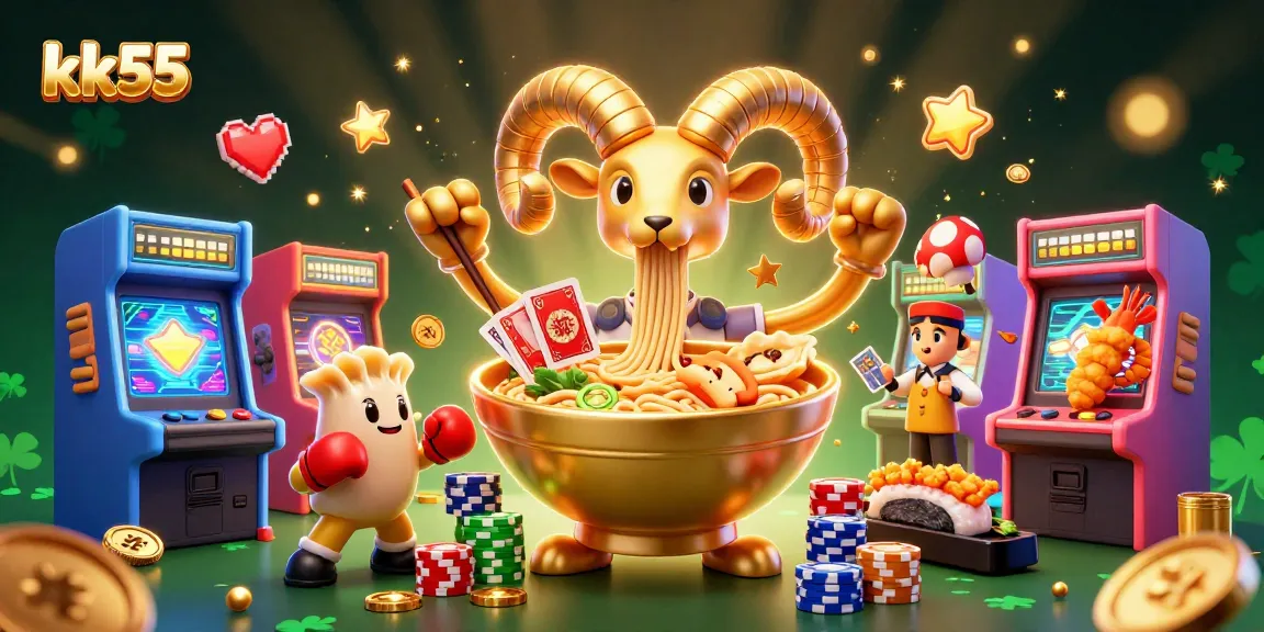 Win big with kk55 in a vivid casino-themed illustration featuring 3D characters and vibrant gaming elements.