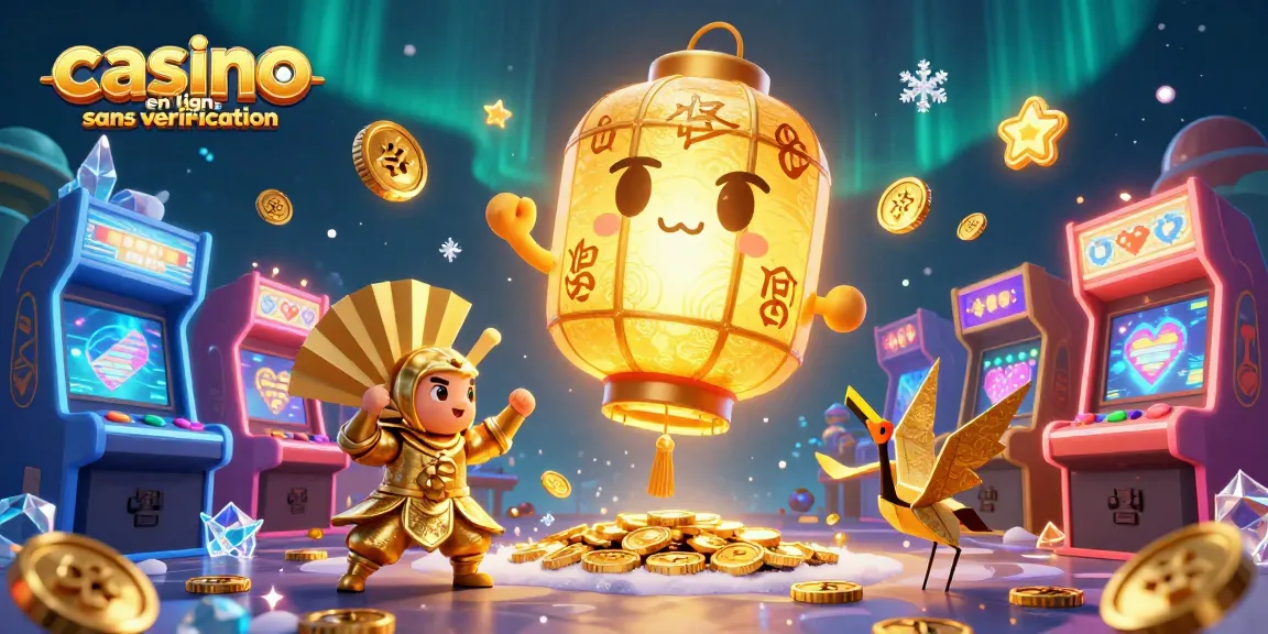 Casino en ligne sans vérification avec des éléments de jeu animés et auréole colorée au-dessus d'un marché nocturne