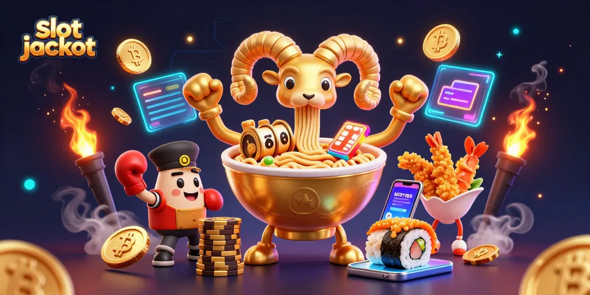 Experience the thrill of slot jackpot wins with golden ramen characters and vibrant casino elements.