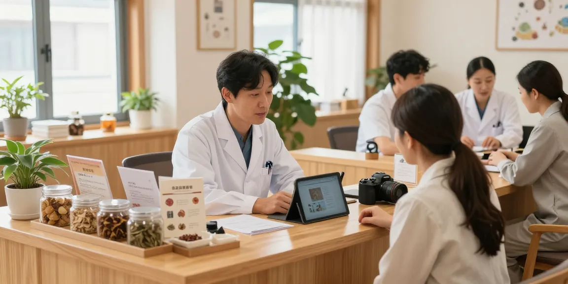 Patients receiving care and guidance at 수원한의원, showcasing traditional Korean medicine and a welcoming atmosphere.