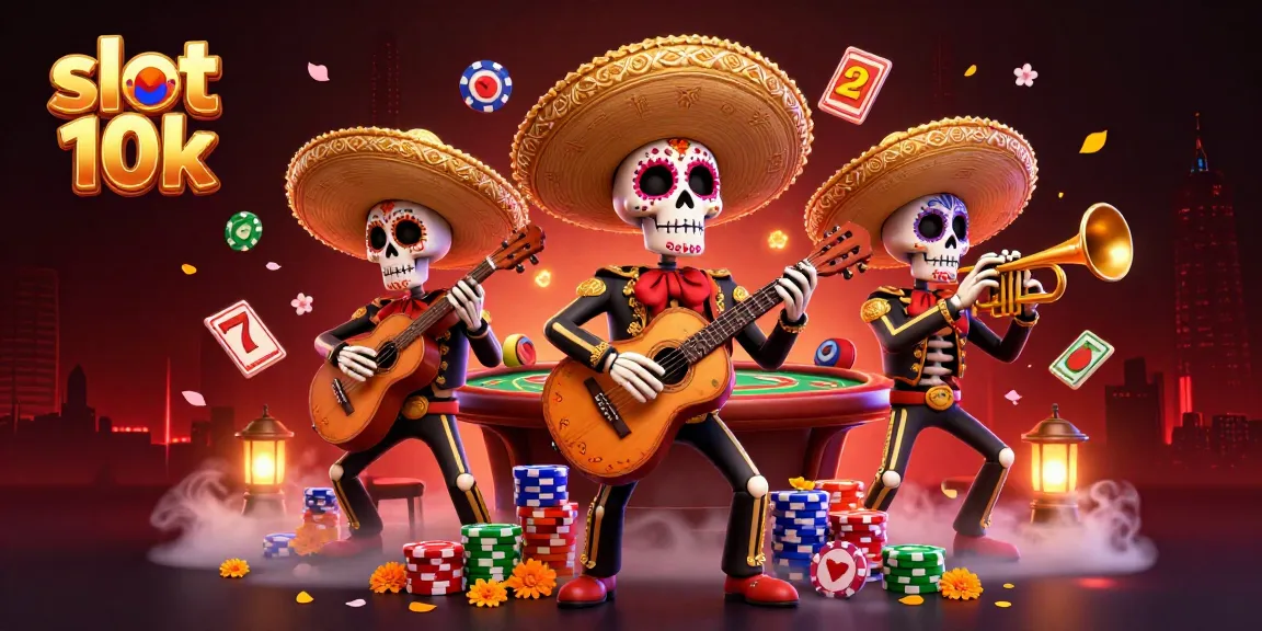 Experience the thrill of slot 10k in this colorful and dynamic casino scene featuring vibrant mariachi characters and game symbols.