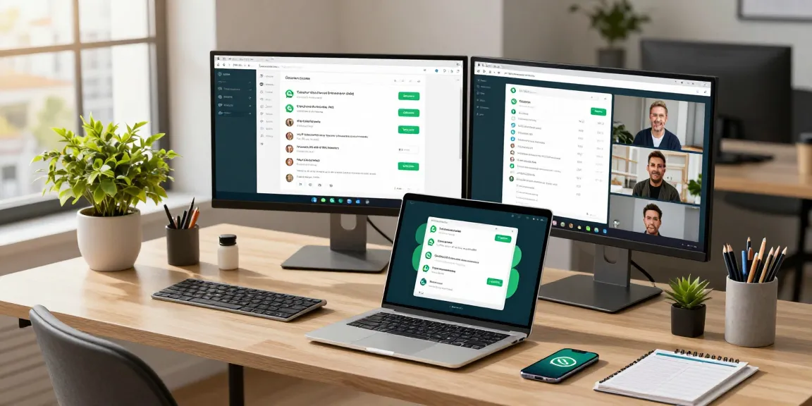 Engaged user navigating the WhatsApp電腦版 desktop application in a modern workspace.