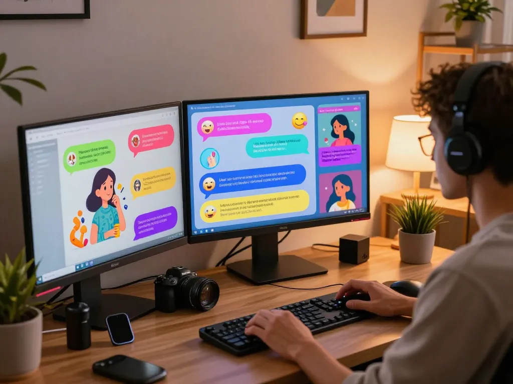 Engaging NSFW AI chat conversation in a cozy, modern setting with vibrant visuals and playful interaction.