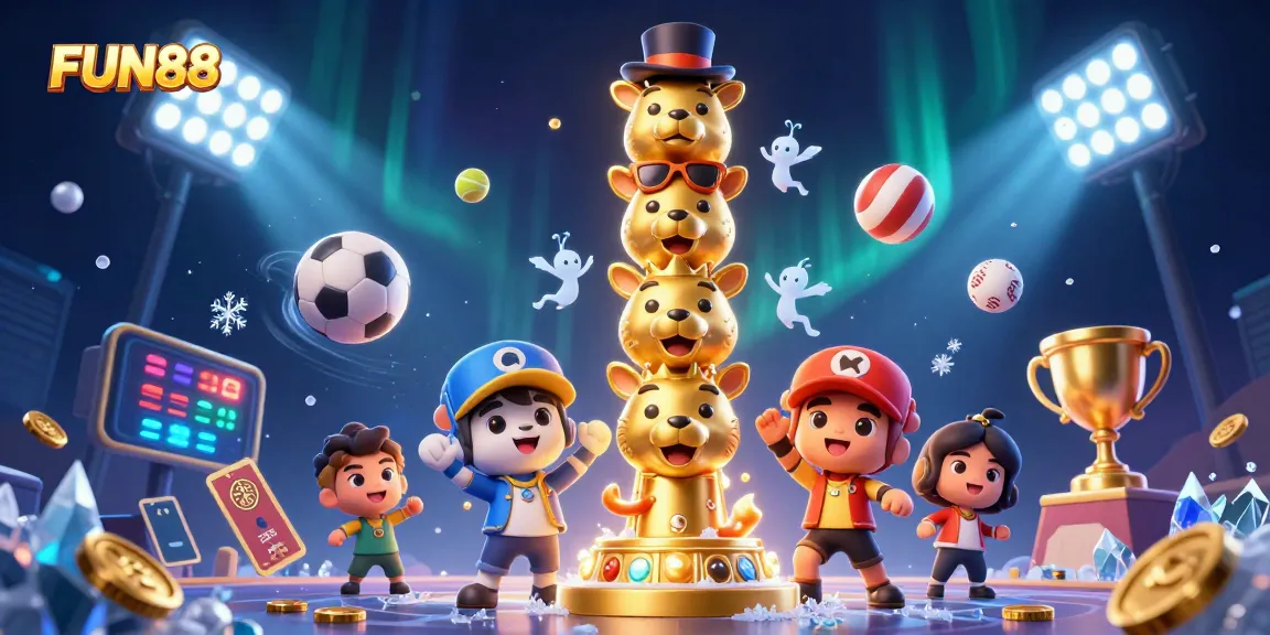 Bet and win with FUN88 in an immersive 3D sports betting environment showcasing excitement and action.
