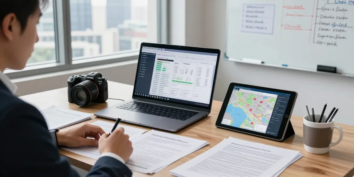 Focused investigator in asset tracing analysis with data charts and reports on modern desk.