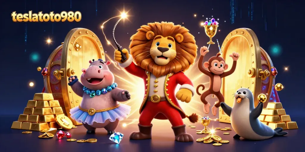 Experience the excitement of teslatoto980 with vibrant characters and casino treasures lighting up your gaming adventure.