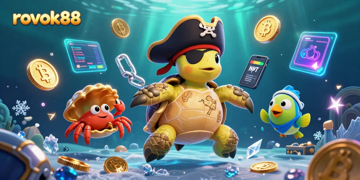 Experience the thrilling underwater world of rokok88 with vibrant characters and crypto elements.