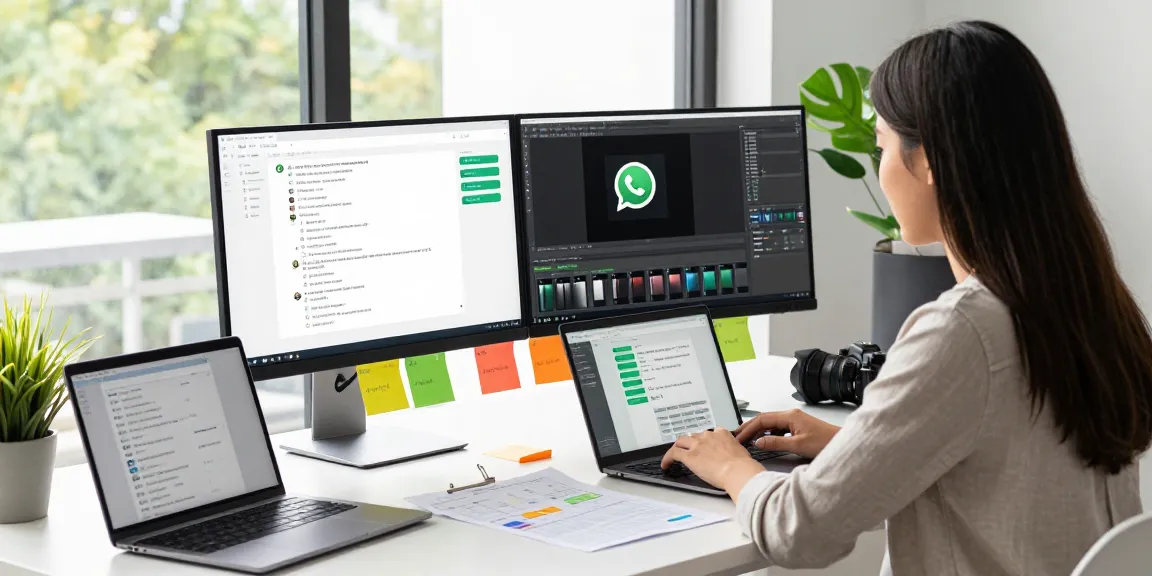 Engaging workspace scene showcasing WhatsApp電腦版 on a desktop, promoting productivity and creativity in digital communication.