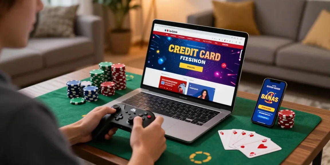 Player interacting with credit card casinos at ieee.org.uk from a stylish living room setup, surrounded by casino elements.