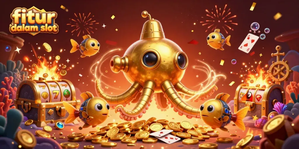 Menangkan fitur bonus dalam slot dengan ilustrasi 3D berwarna cerah dan detail yang kaya.