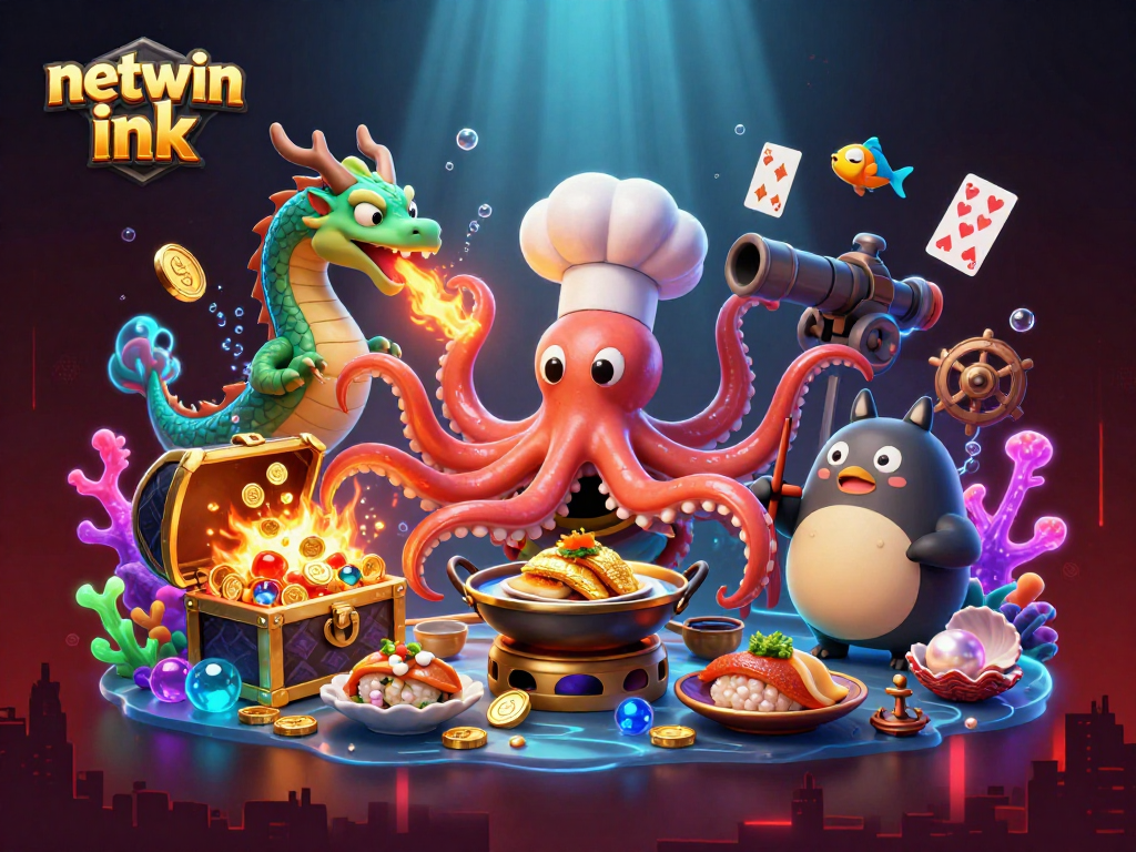 Experience thrilling gameplay with netwin ink, featuring vibrant characters and casino elements in an underwater world.