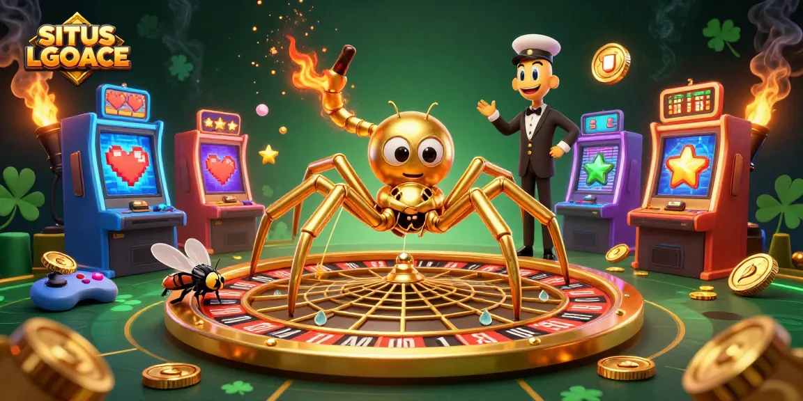 SITUS LGOACE showcases a thrilling slot game scene with a spider, fly, and centipede, perfect for gamblers