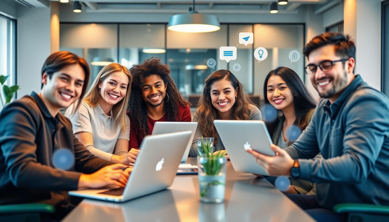 Connect with friends and colleagues using Telegram中文版 in a modern office setting, showcasing its user-friendly interface.