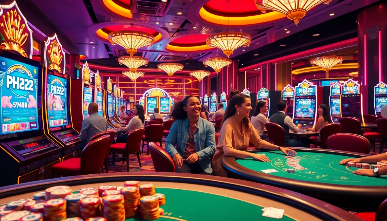 Experience excitement at PH22 casino with vibrant slot machines and engaging players.