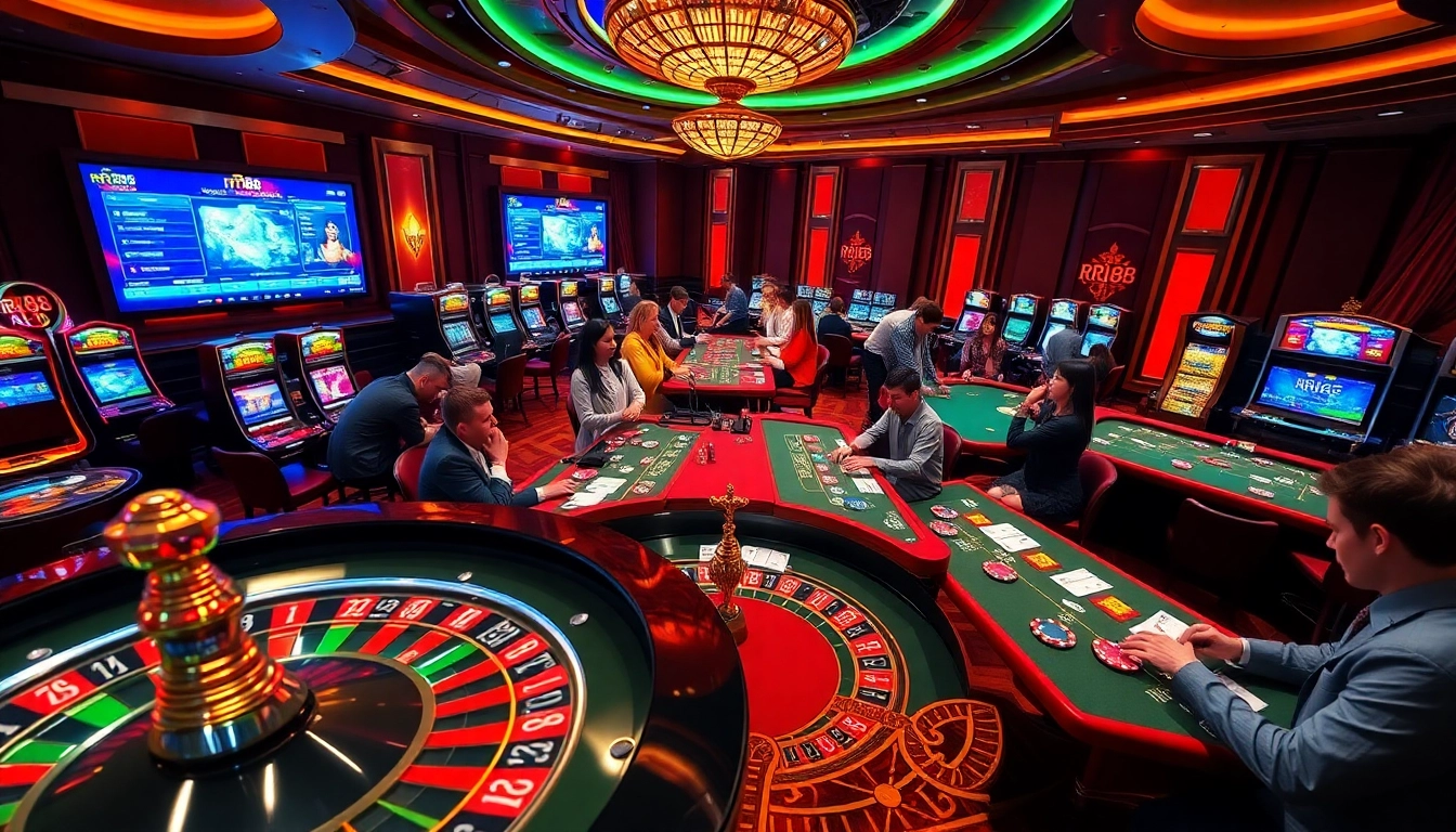 Experience the thrill of rr88 at a luxurious casino with lively poker tables and roulette.