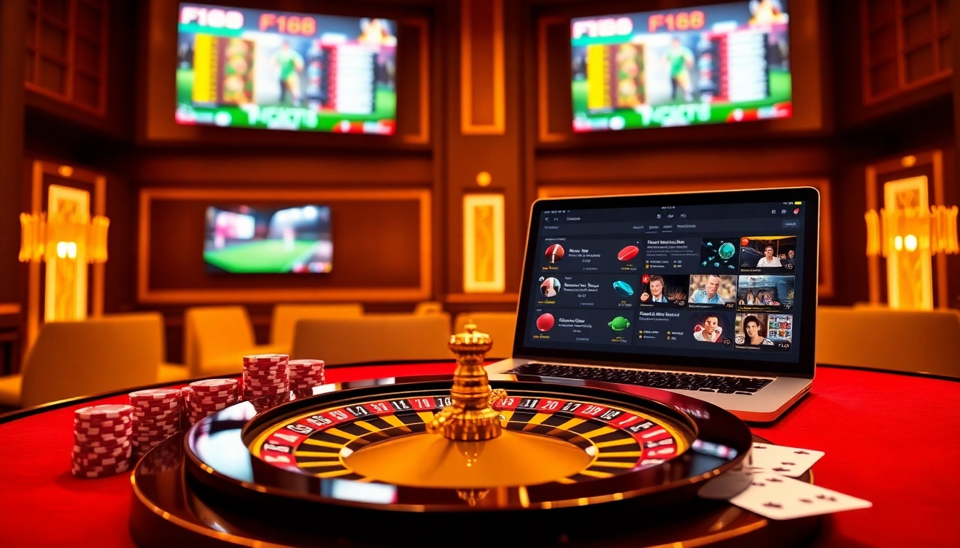 Experience the thrill of F168 casino with a vibrant roulette wheel and gaming action.