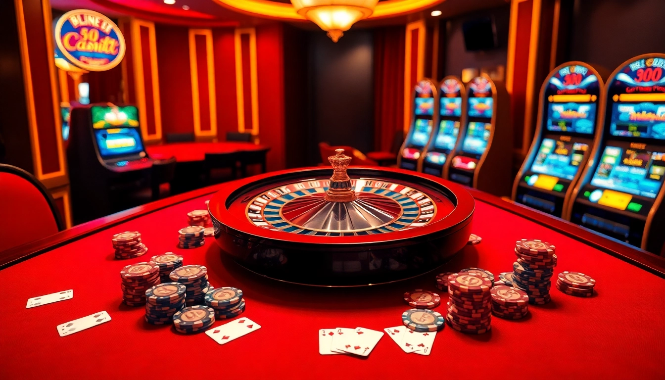 Engaging casino scene at https://marvelbet.site/ with roulette wheel, poker chips, and playing cards.
