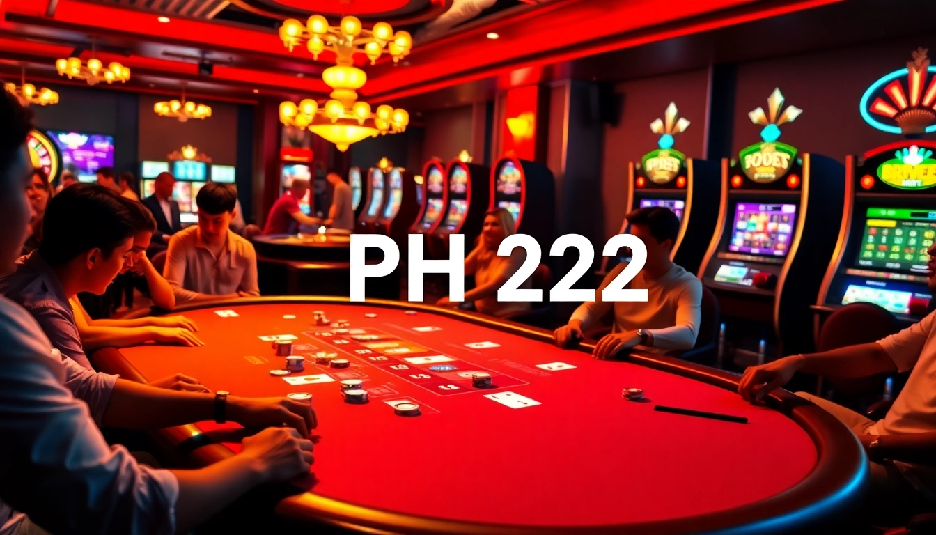 Experience thrilling gaming moments at PH222 casino with vibrant poker tables and exciting slot machines.