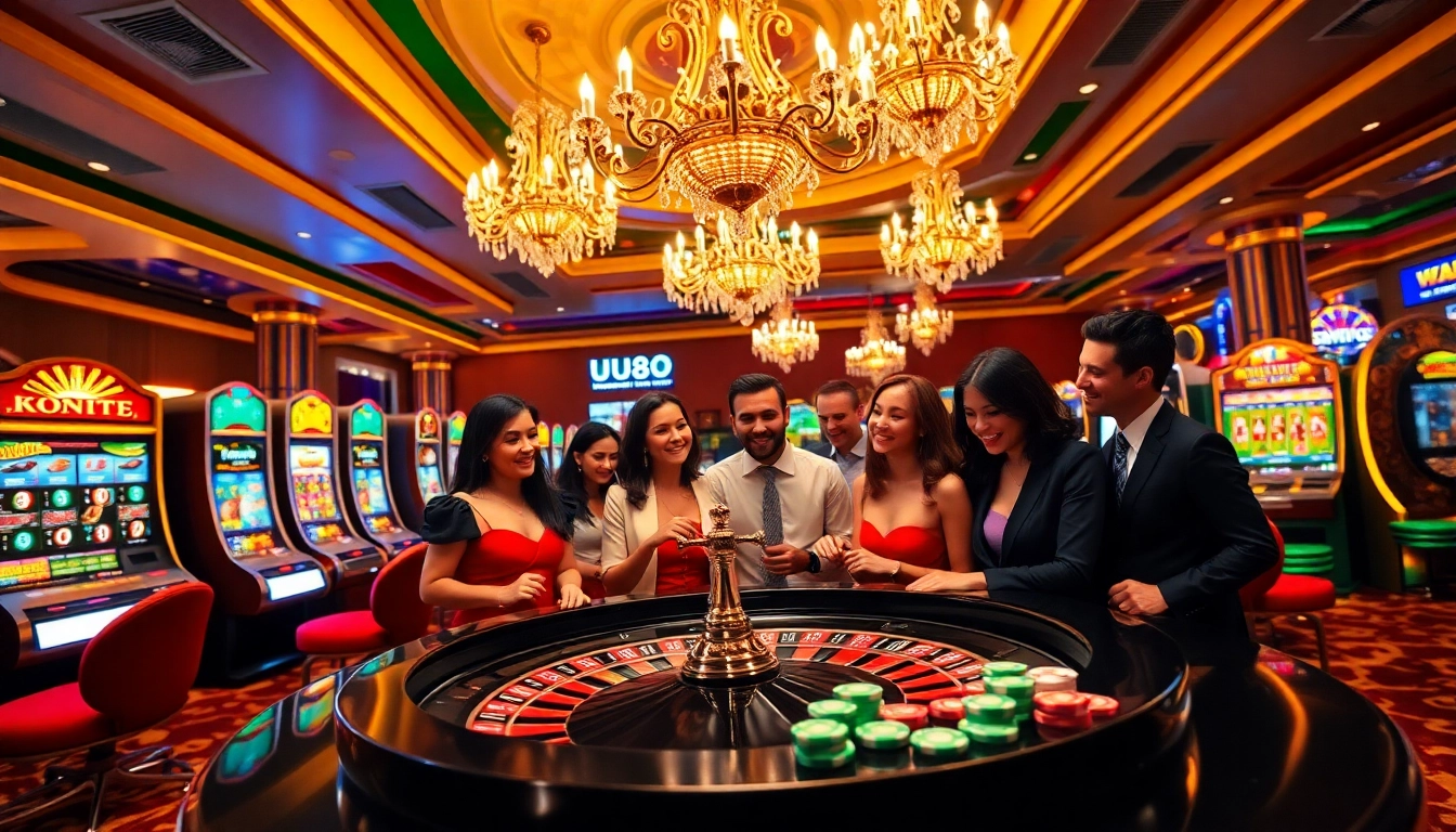 Players enjoying an exciting game at UU88 casino with vibrant tables and engaging slot machines.