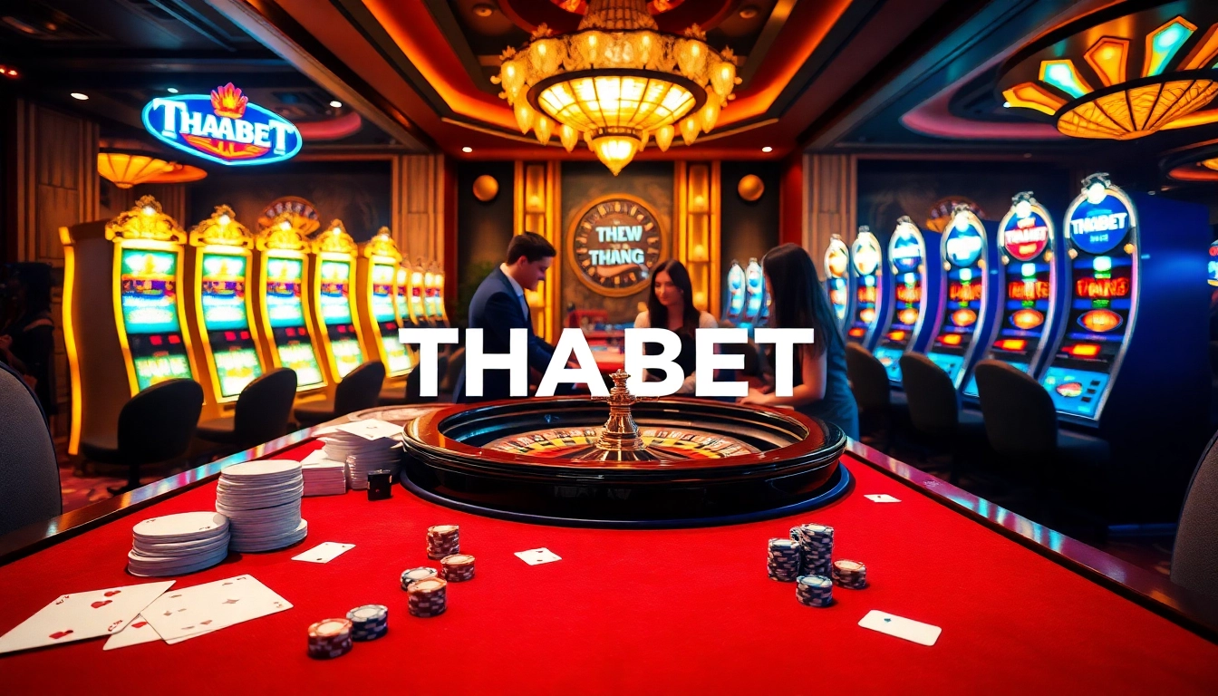 THABET casino scene featuring vibrant gaming tables and engaging players.