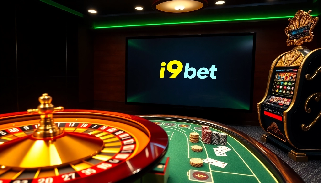 Experience thrilling gameplay with i9bet on a luxurious online casino interface featuring vibrant roulette and poker tables.