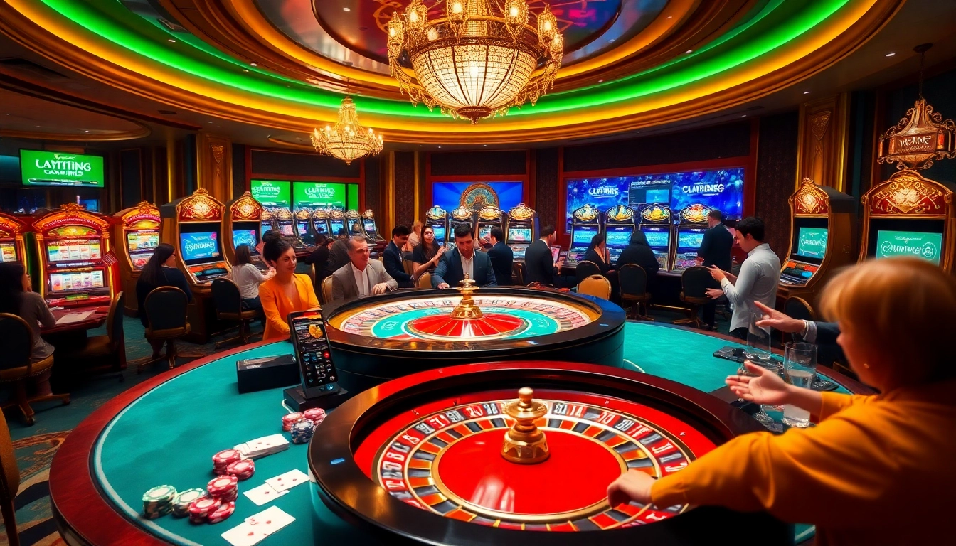 Excited players engage in betting at a luxurious win55 casino environment featuring a roulette table.
