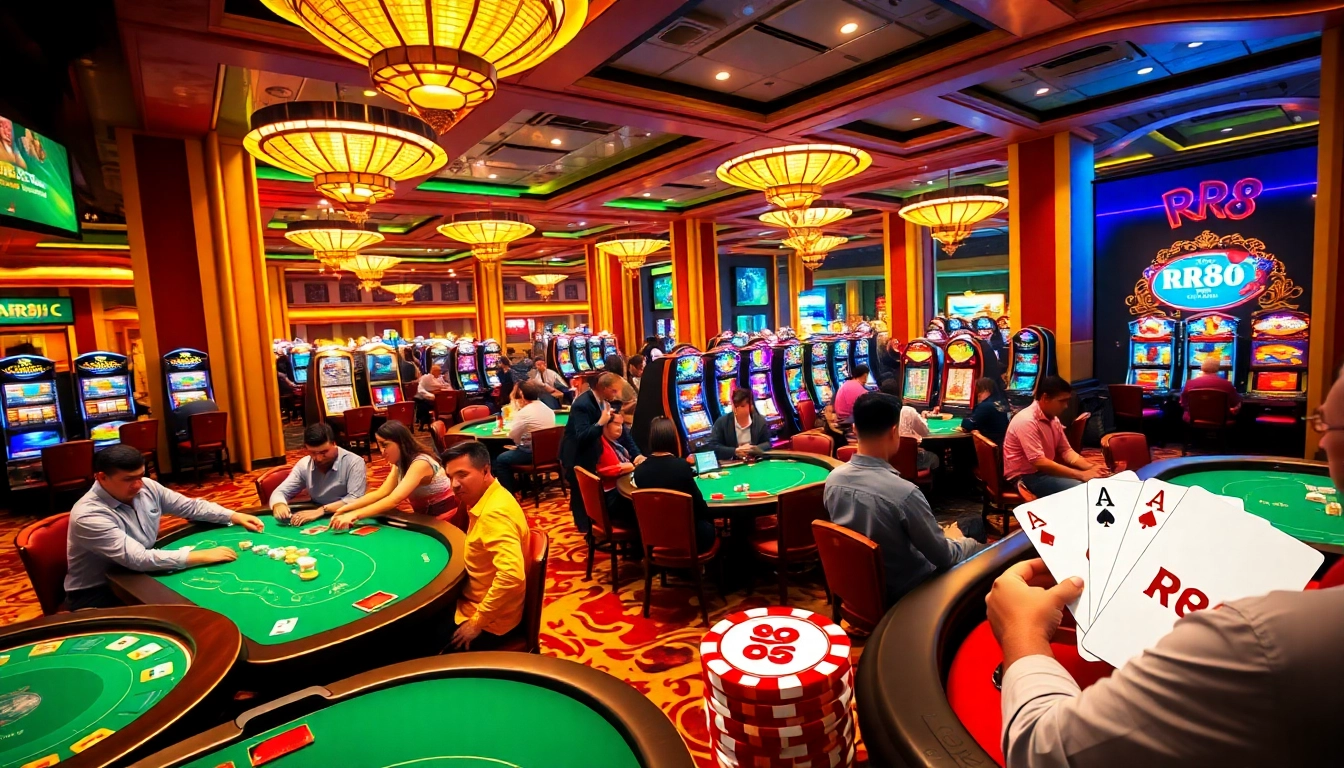 Engaging players at RR88's casino tables enjoying a luxurious gambling experience.