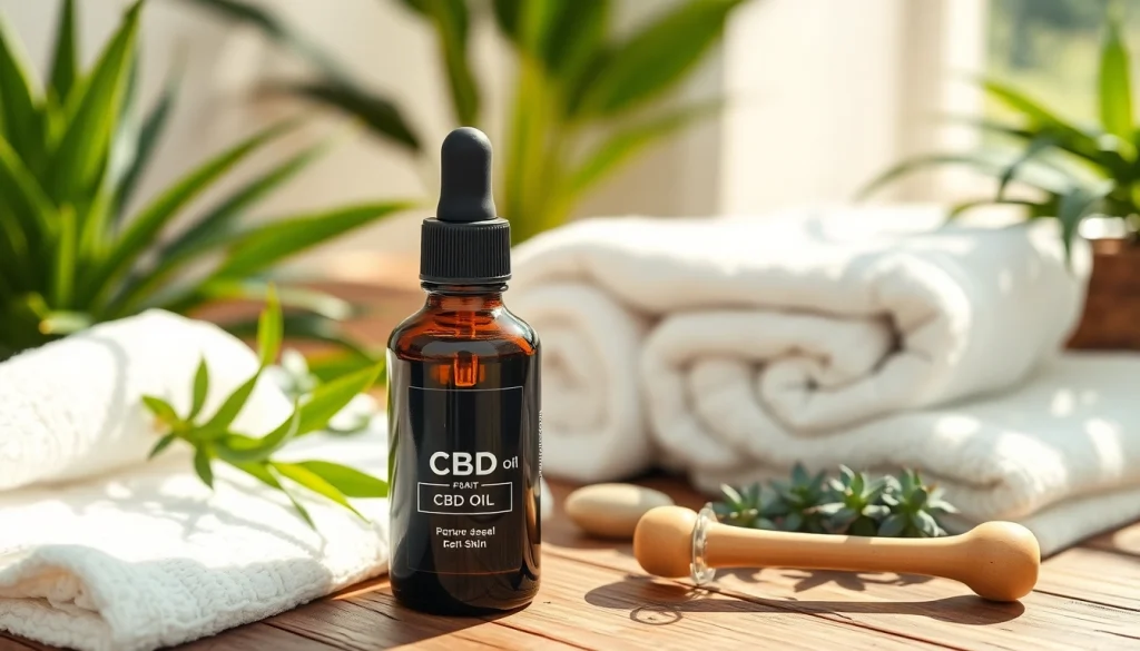 Apply CBD oil for skin with high-quality products arranged elegantly for a serene spa experience.