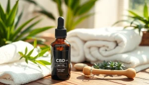 Apply CBD oil for skin with high-quality products arranged elegantly for a serene spa experience.