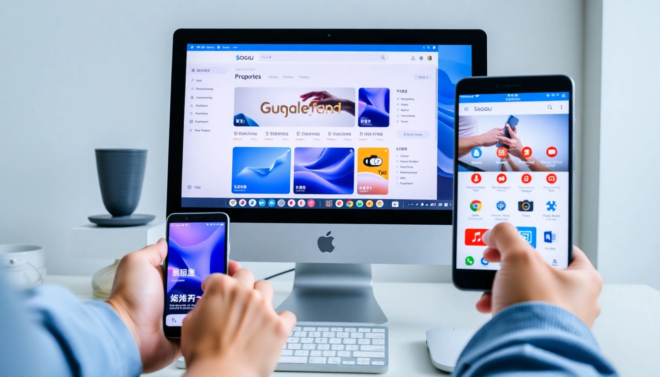 Interactive interface of 搜狗浏览器 showcasing cross-device usability and innovative features.