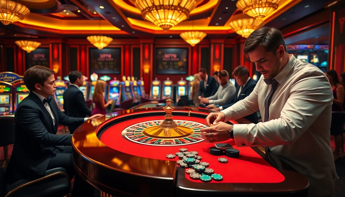 Betting passionately at a roulette table in a luxurious casino setting on https://journal.unj.ac.id/.